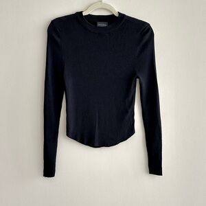 Miou Muse Mockneck Ribbed Long Sleeve Shirt, Size Medium, Black